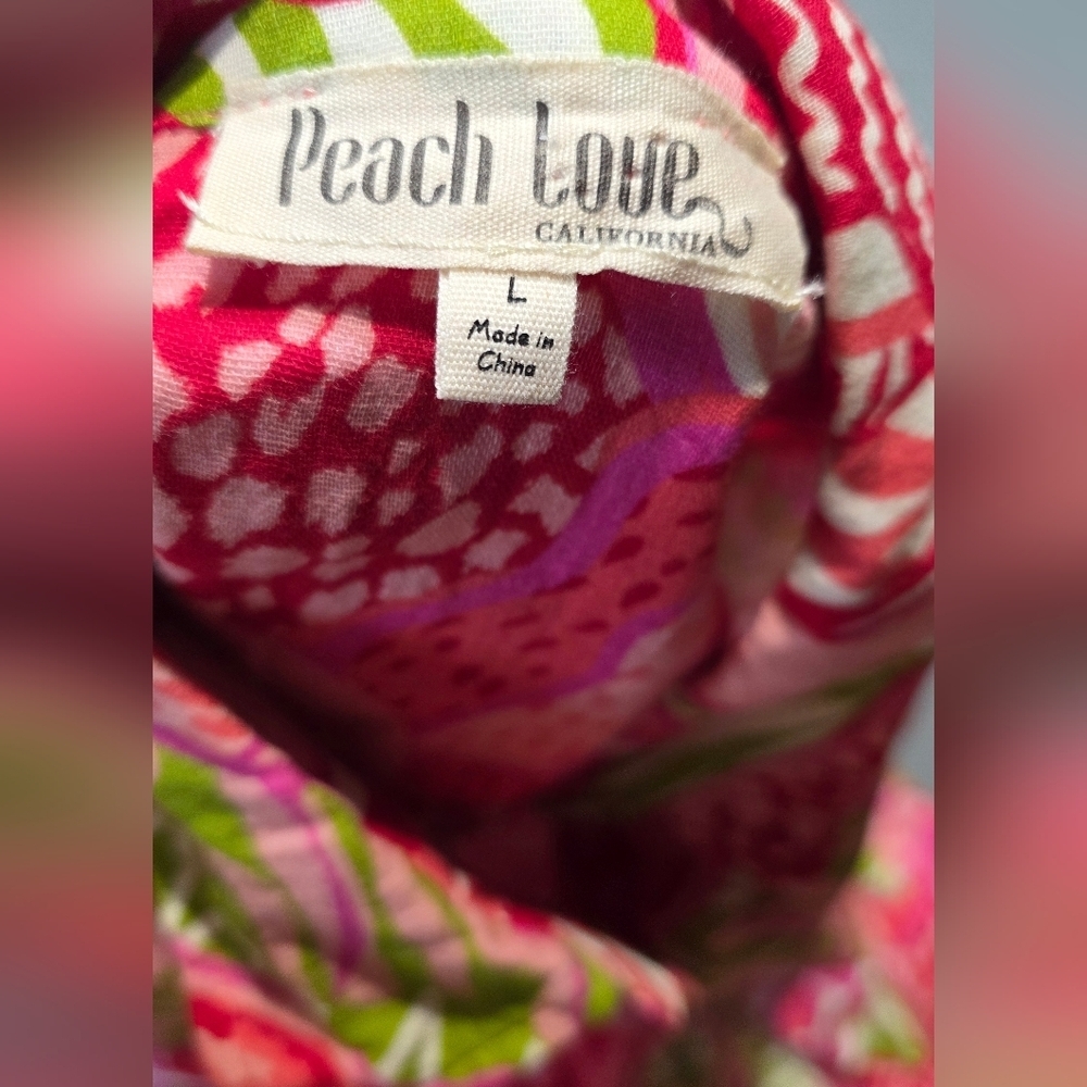 Peach Love California Red and Pink Tropical Blouse Muslin Material Small PTP 23 - Picture 4 of 8
